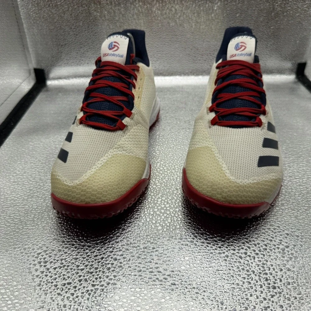 Size 9 Adidas USA White/Collegiate Navy/Power Red Womens Volleyball Shoes EF0131